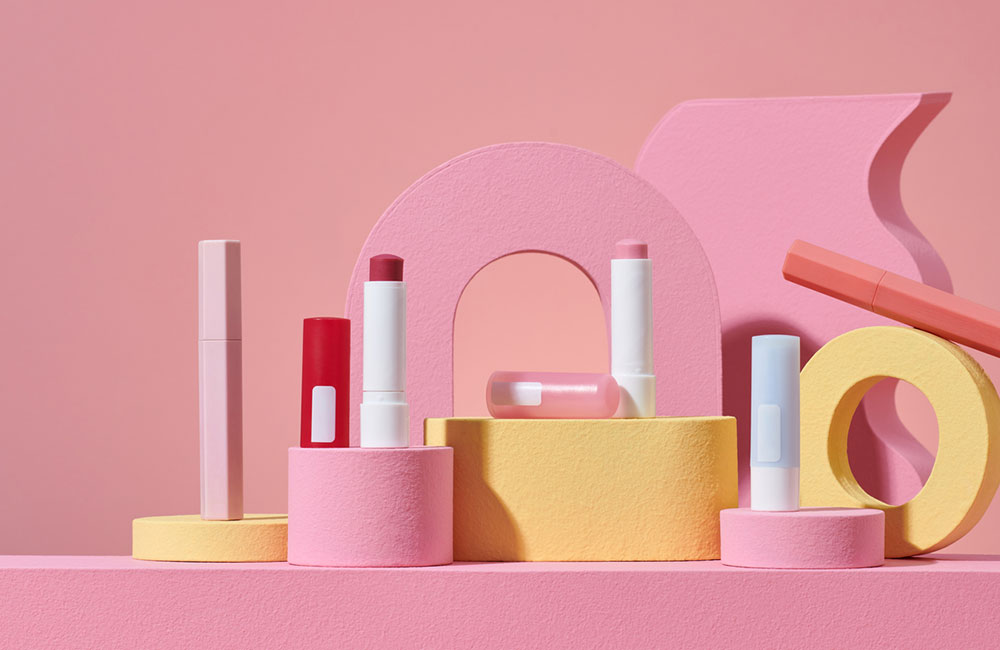 Makeup from Ulta with pink and yellow display